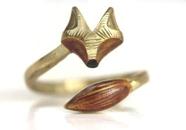 Red fox wrap ring. Adjustable gold plated ring with fox face and tail