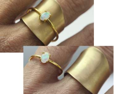 SET of 2 rings. Statement gold & dainty gold opal ring. Wear together or single