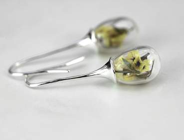 Offer of the month. March. Sterling silver spring drop earrings with real flowers.