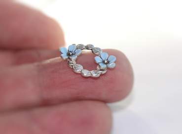 Small Forget me Not wreath necklace. Light blue enamel & 925 sterling silver