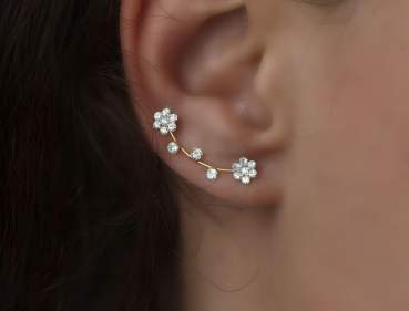 Offer of the month: Dainty flower ear climbers. Gold over sterling silver and white cz flowers