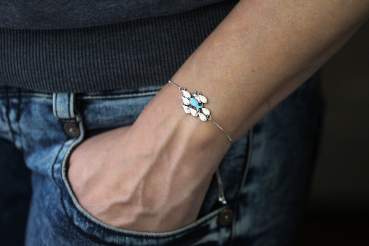 Silber Armband GEGEN DEN STROM Türkis Blau