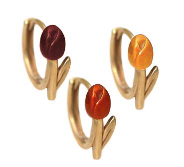 Tulip huggie earrings in color of your choice. Gold vermeil over sterling silver and enamel