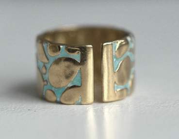 RIVERBED. 18K Gold Plated Sterling Silver & Aqua Enamel Ring