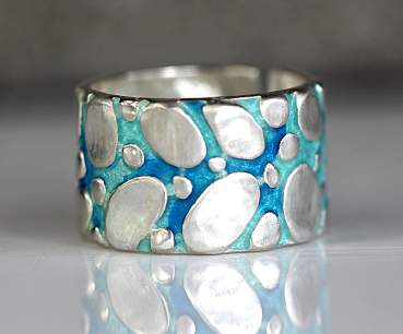 FLUSSBETT Ring. 925 Sterling Silber & türkis blaue Emaille