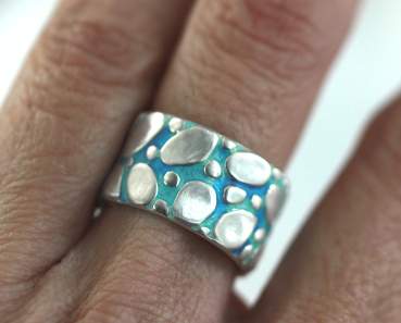RIVER BED silver ring. Blue turquoise enamel & sterling silver pebble stones