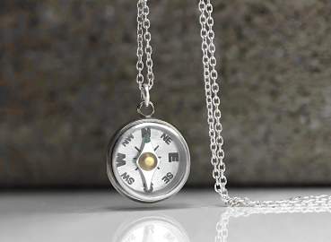 Dainty working compass necklace. 925 Sterling Silver