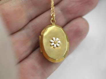 925 vergoldet kleine Medaillonkette Gänseblümchen