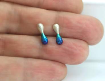 Raindrop Enamel Earrings - Handcrafted Sterling Silver Studs with Blue Gradient