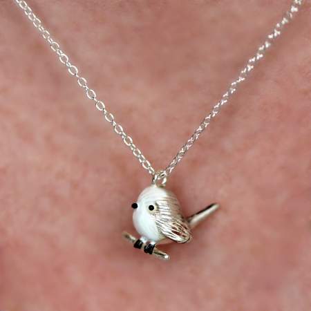 Long-tailed tit necklace – solid 925 sterling silver & enamel