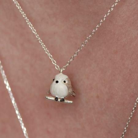 Long-tailed tit necklace – solid 925 sterling silver & enamel
