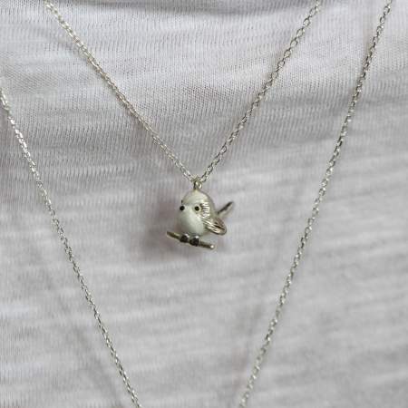 Long-tailed tit necklace – solid 925 sterling silver & enamel