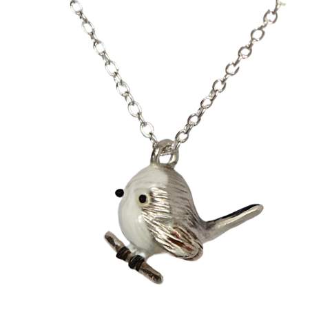 Long-tailed tit necklace – solid 925 sterling silver & enamel