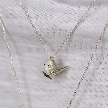Long-tailed tit necklace – solid 925 sterling silver & enamel