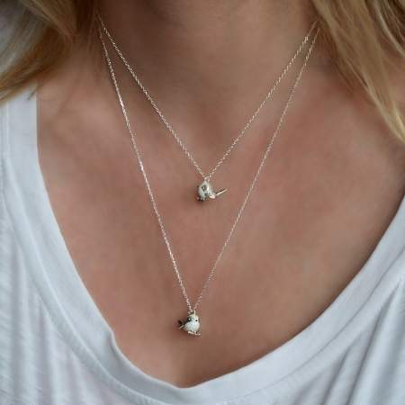 Long-tailed tit necklace – solid 925 sterling silver & enamel