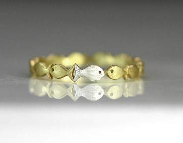 Swimming against the current. DAINTY silver gold ring.
