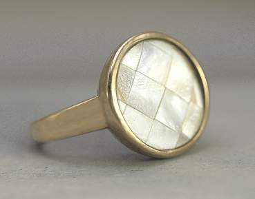 Mother of pearl mosaic 18k plated adjustable ring