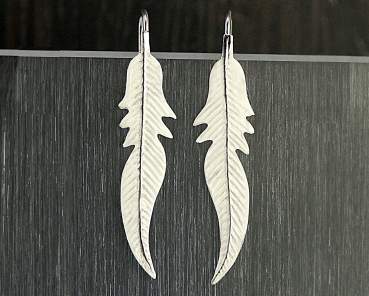 White feather sterling enameld earrings