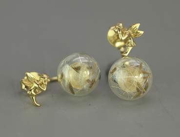 925 Fairy real dandelion EAR JACKETS earrings