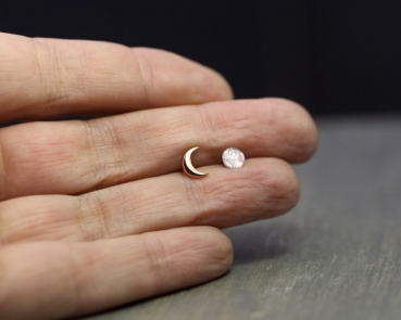Tiny Rose Gold moon & opal stud earrings
