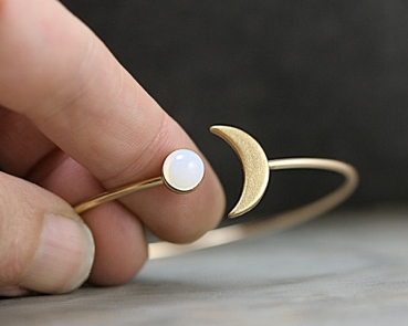 Crescent Moon BANGLE with a vintage opal