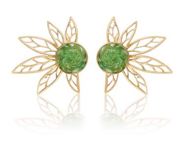 Green Jade Ear Jackets. Gold over sterling earrings. Genuine vintage flower stones.