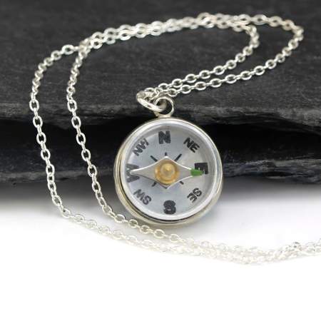 Dainty working compass necklace. 925 Sterling Silver