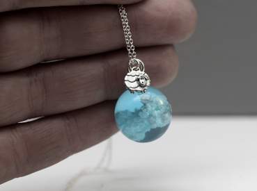 Fleecy clouds in resin Sterling silver sheep and long necklace