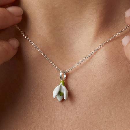 Snowdrop silver necklace with enamel flower pendant