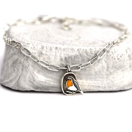925 Silber Armband mit Rotkehlchen Anhänger