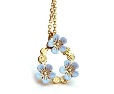 Light blue and gold FORGET ME NOT wreath necklace. Dainty 18k gold over sterling