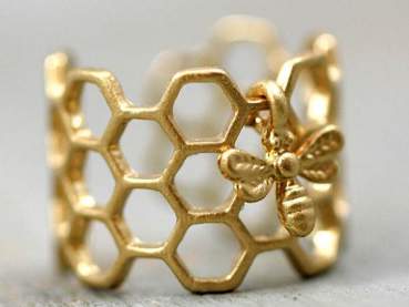 Bienen Waben Ring, antikgold emailliert