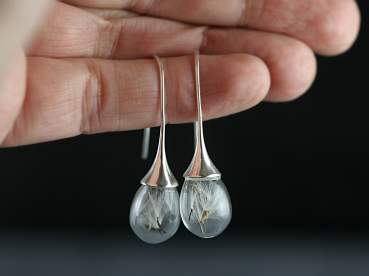real dandelion drop earrings silver plated