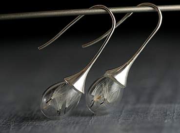 real dandelion drop earrings silver plated