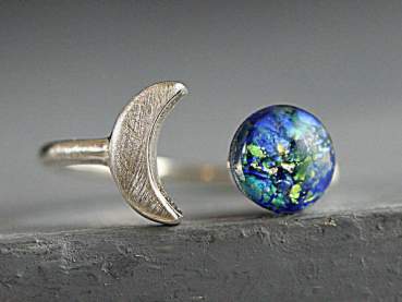 Sterling moon & opal ring II