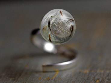 Sterling real dandelion wrap ring