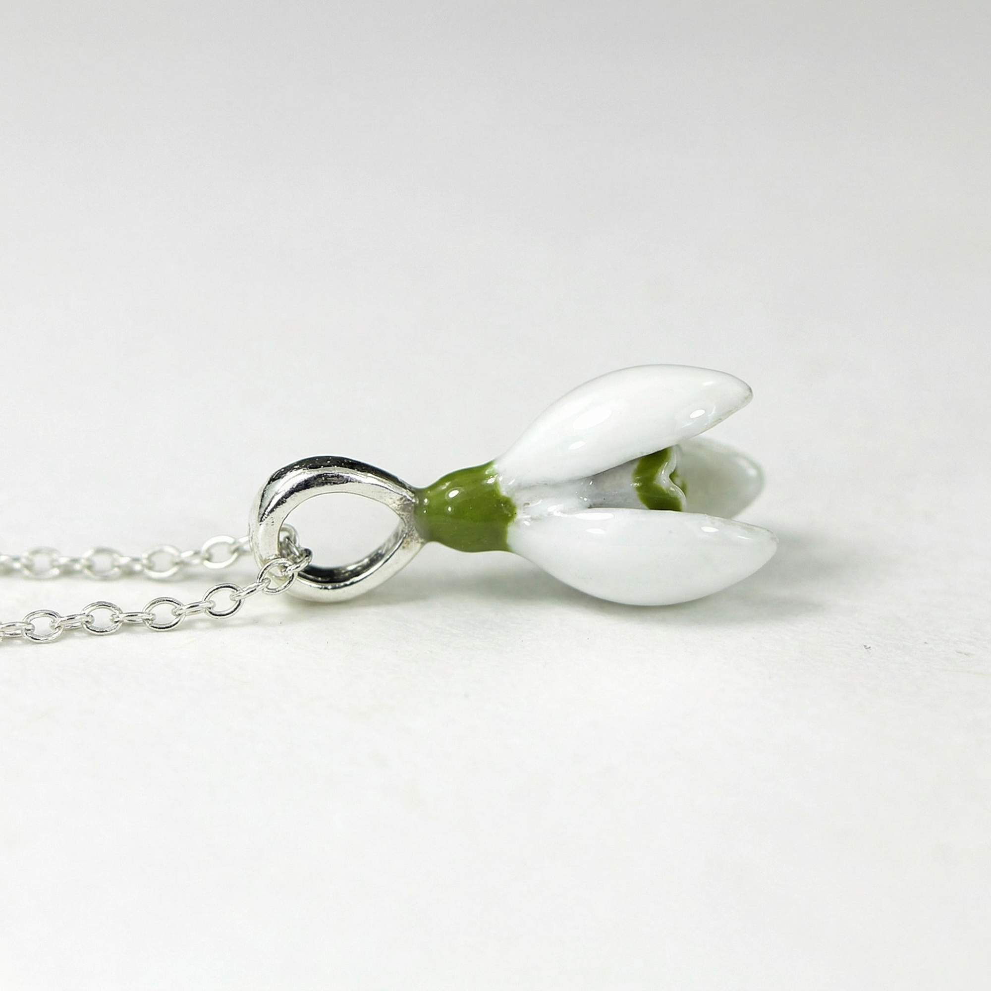 Snowdrop silver necklace with enamel flower pendant