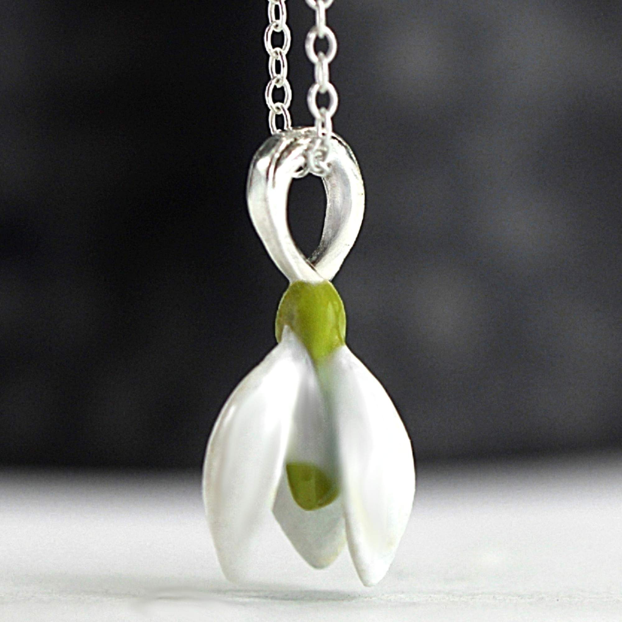Snowdrop silver necklace with enamel flower pendant