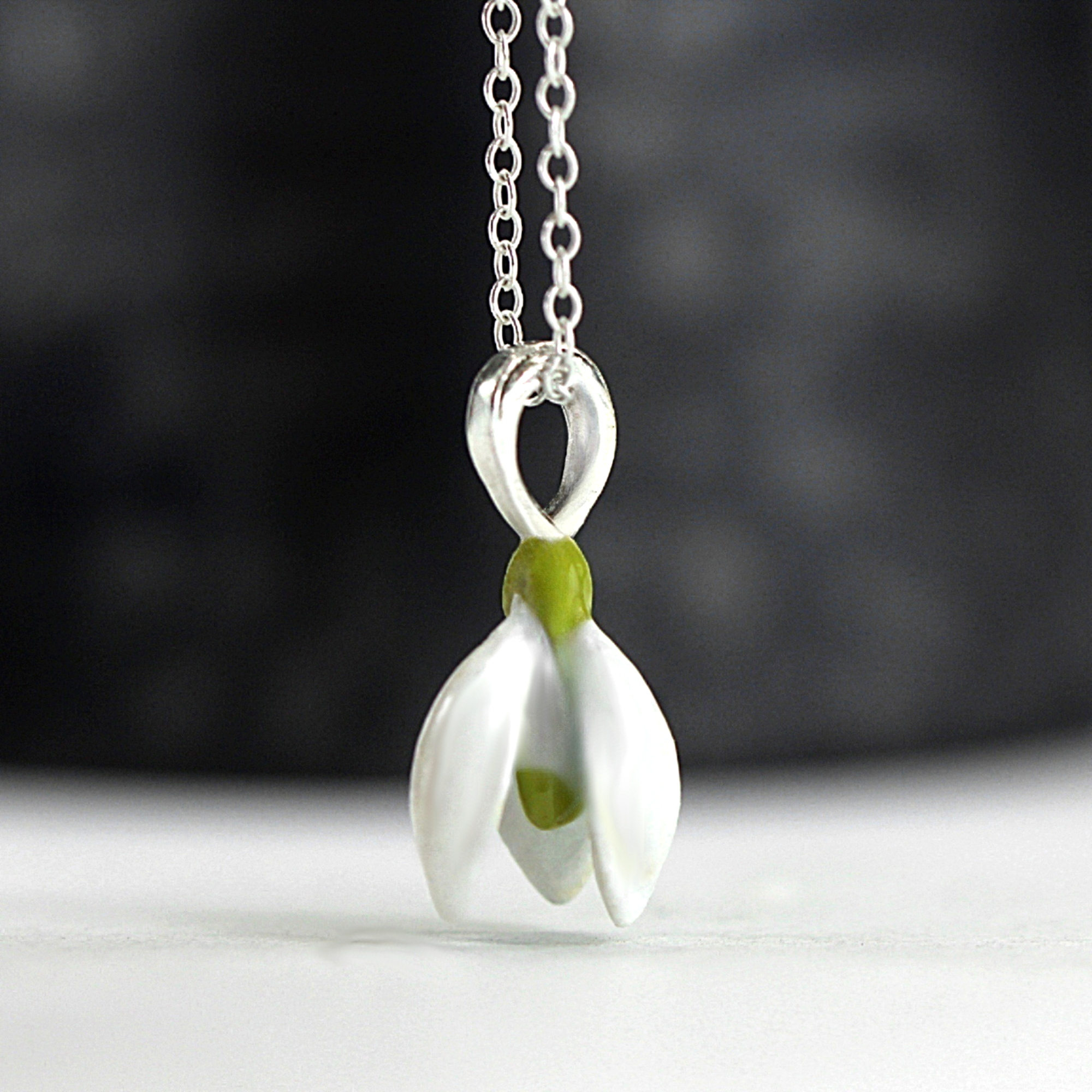 Snowdrop silver necklace with enamel flower pendant