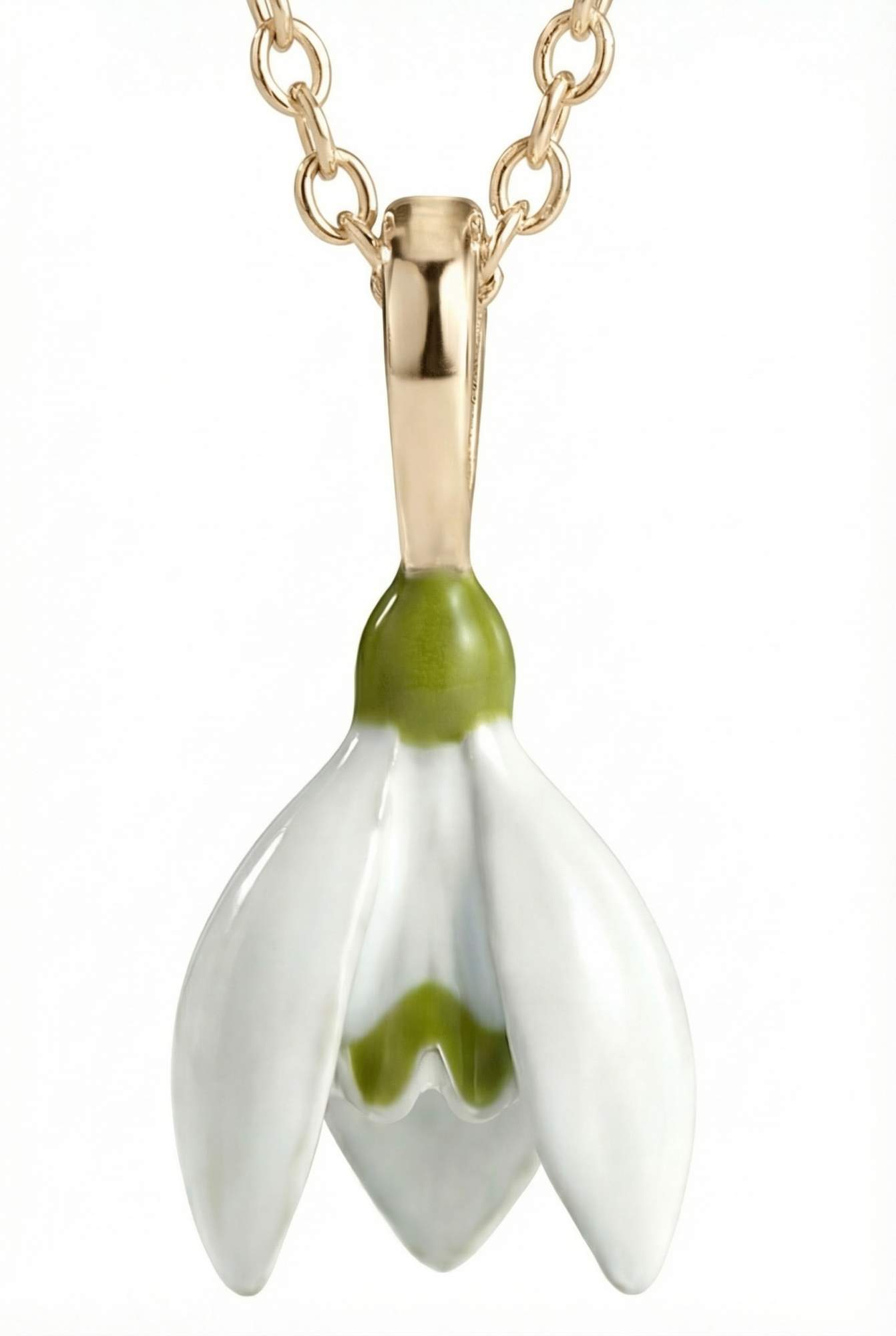 Snowdrop necklace. Enamel. Sterling Silver gold plated or stainless steel gold plated