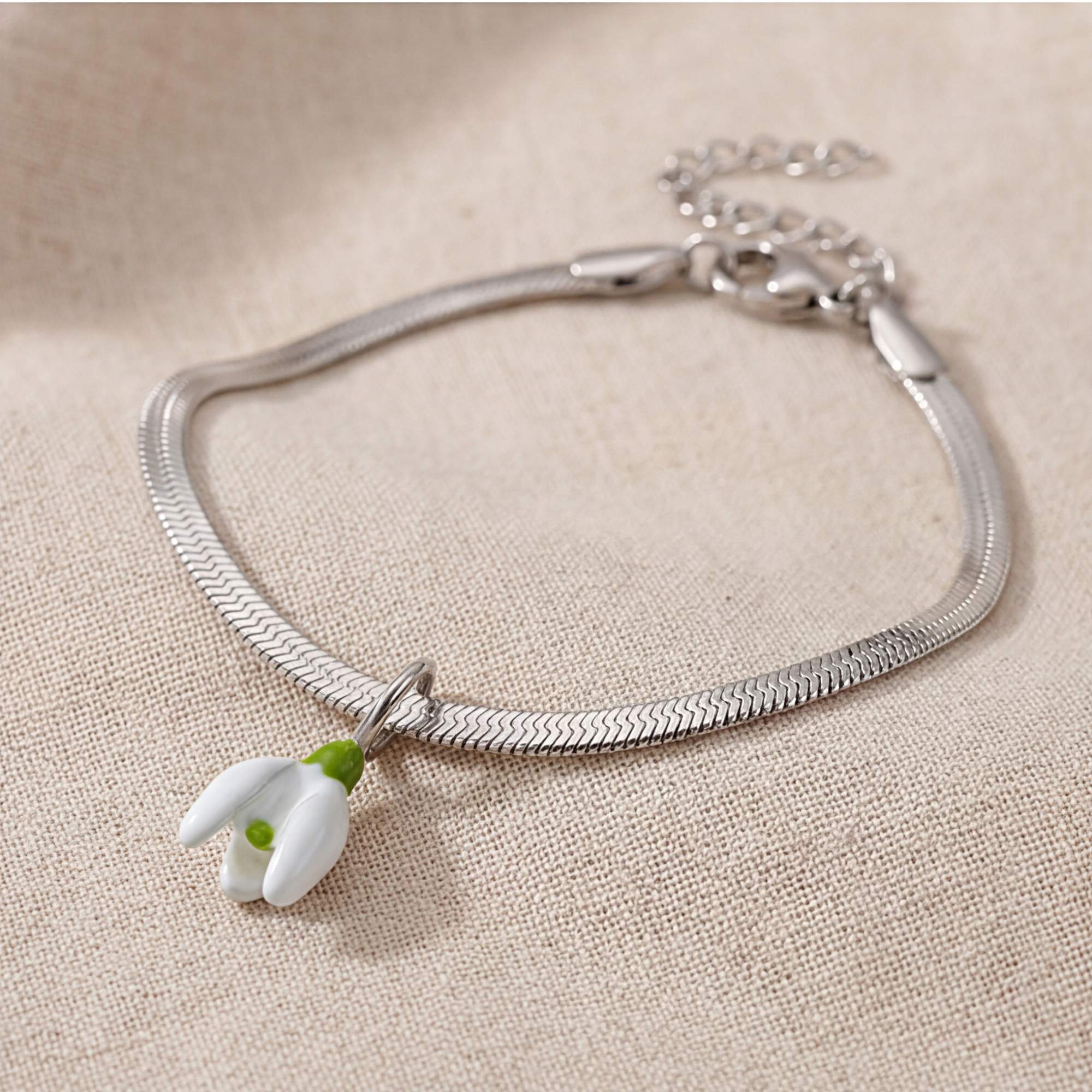 Schneeglöckchen Armband Weisse & Grüne Emaille Edelstahl