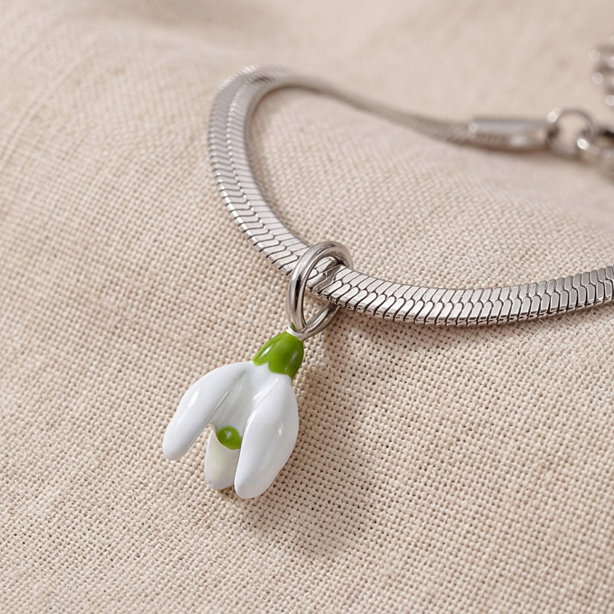 Schneeglöckchen Armband Weisse & Grüne Emaille Edelstahl