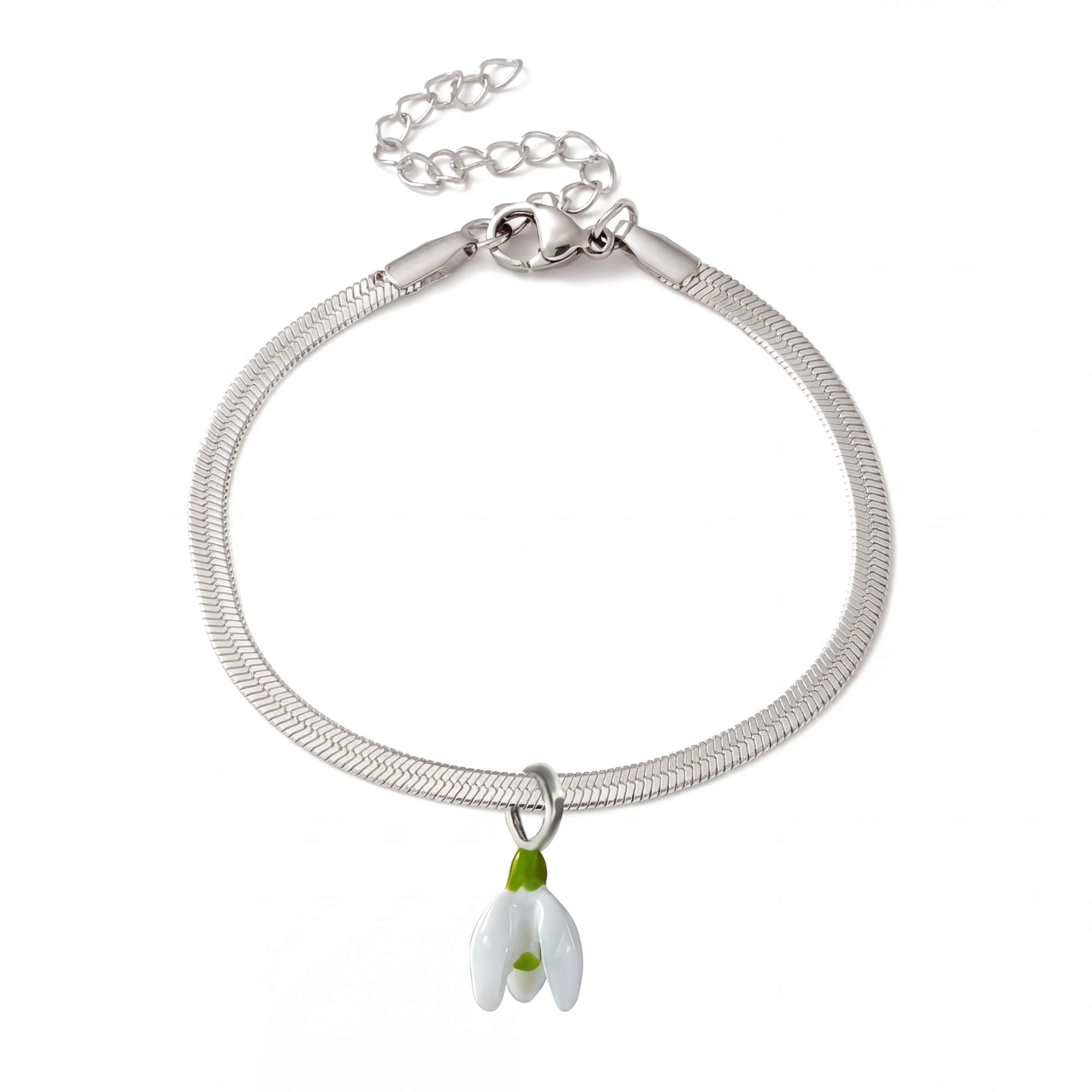 Schneeglöckchen Armband Weisse & Grüne Emaille Edelstahl