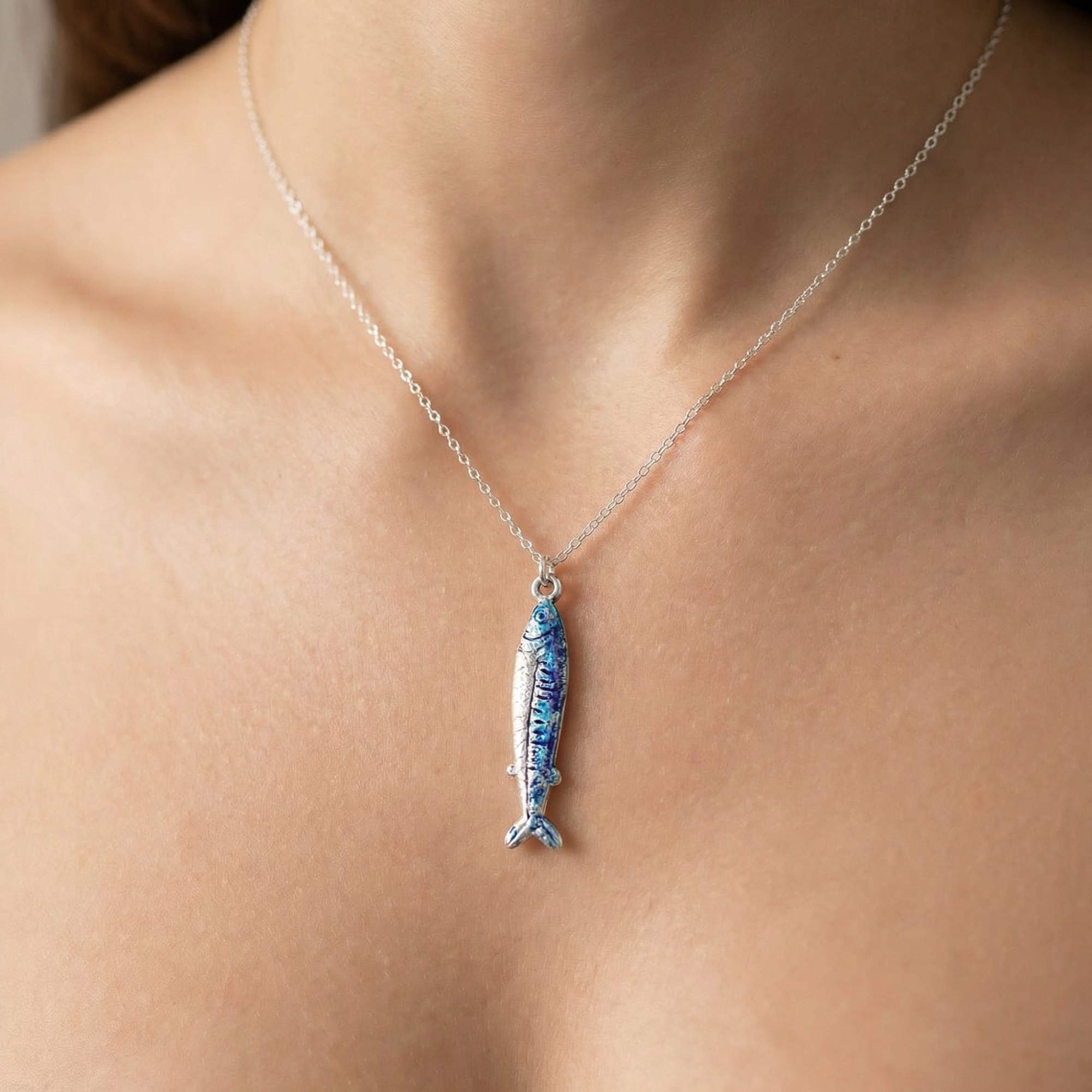 Sardinen Kette mit emailliertem Fisch Anhänger
