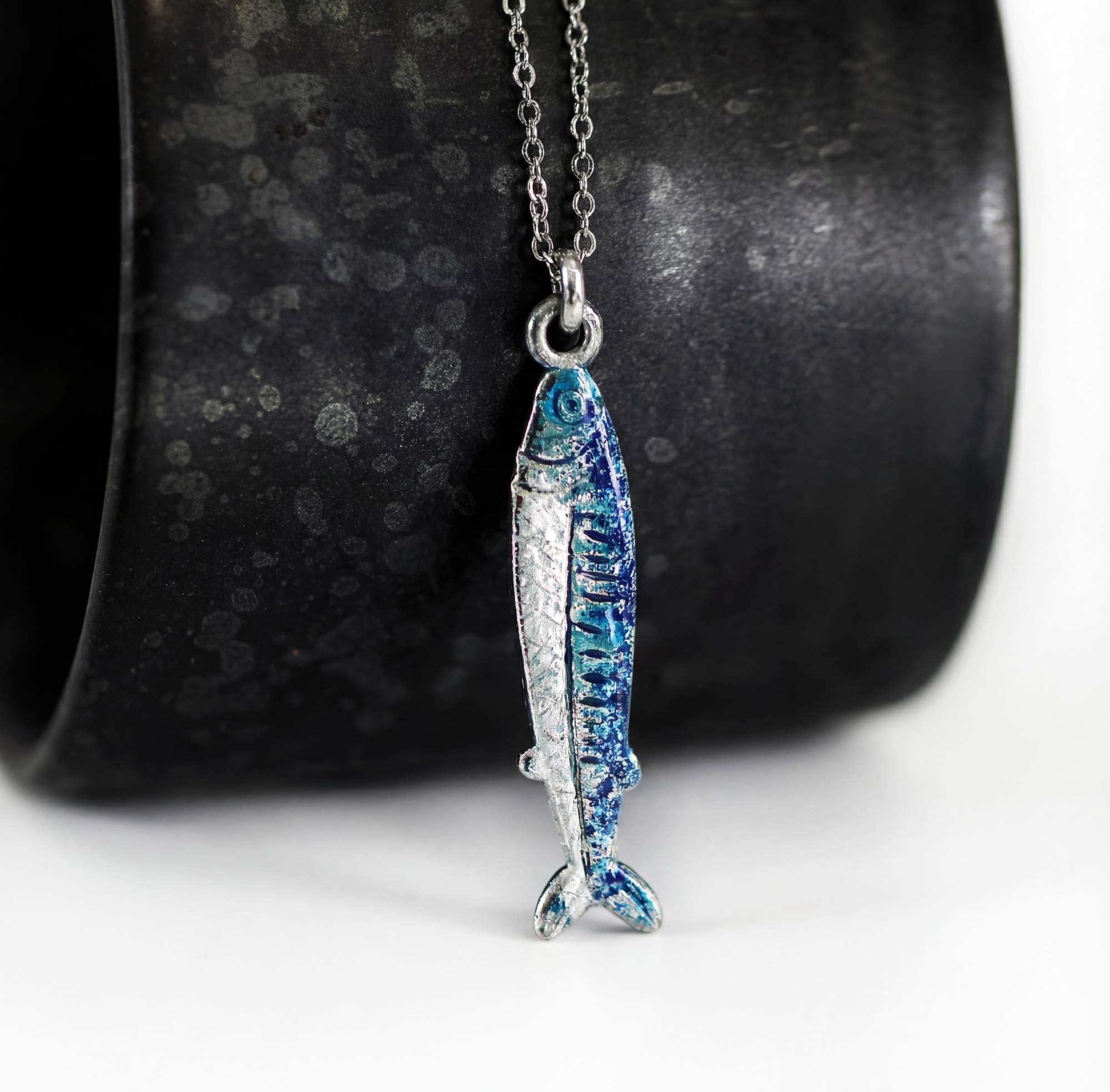 Sardinen Kette mit emailliertem Fisch Anhänger