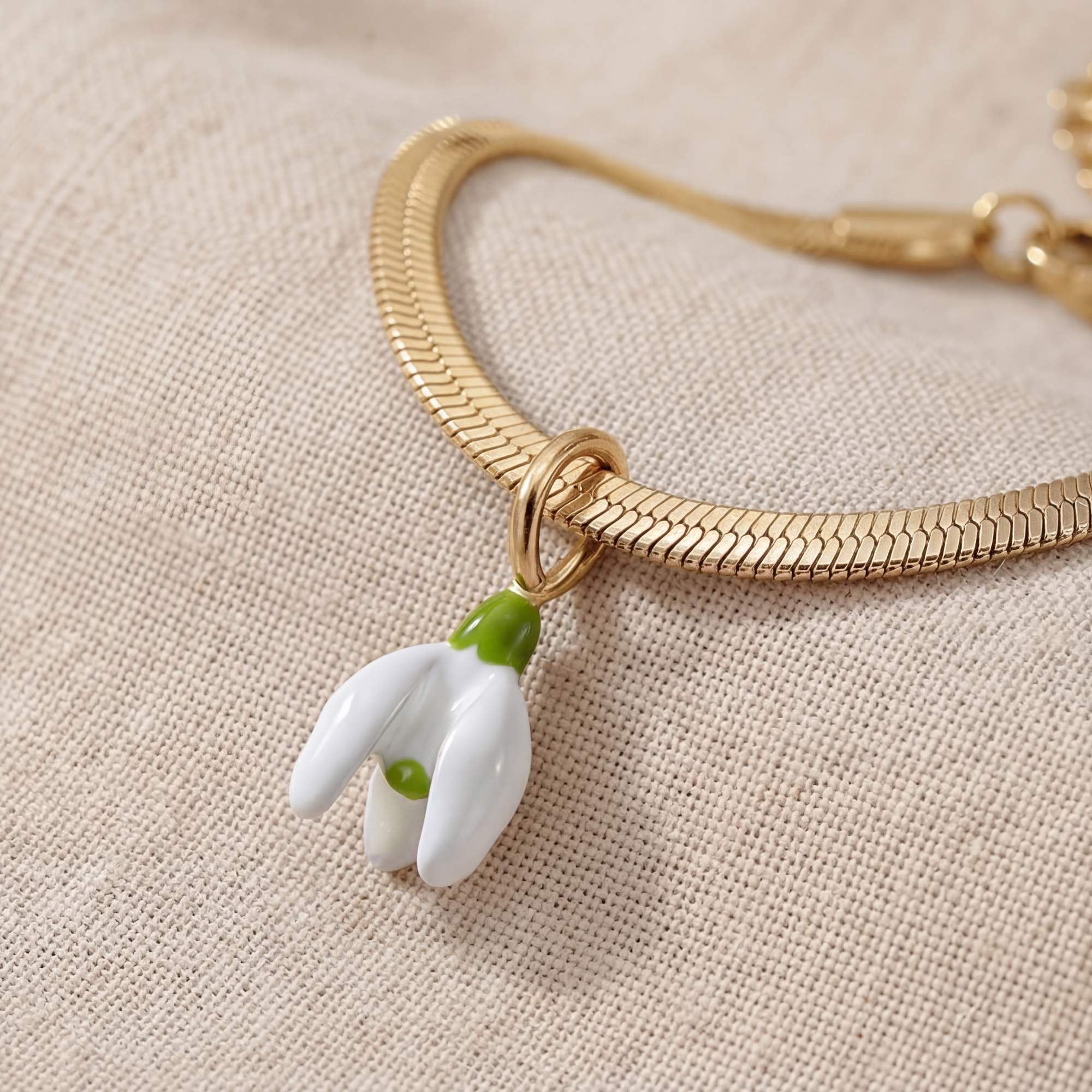 Snowdrop Bracelet. Never Fades. 18k Gold Plated and White & Green Enamel