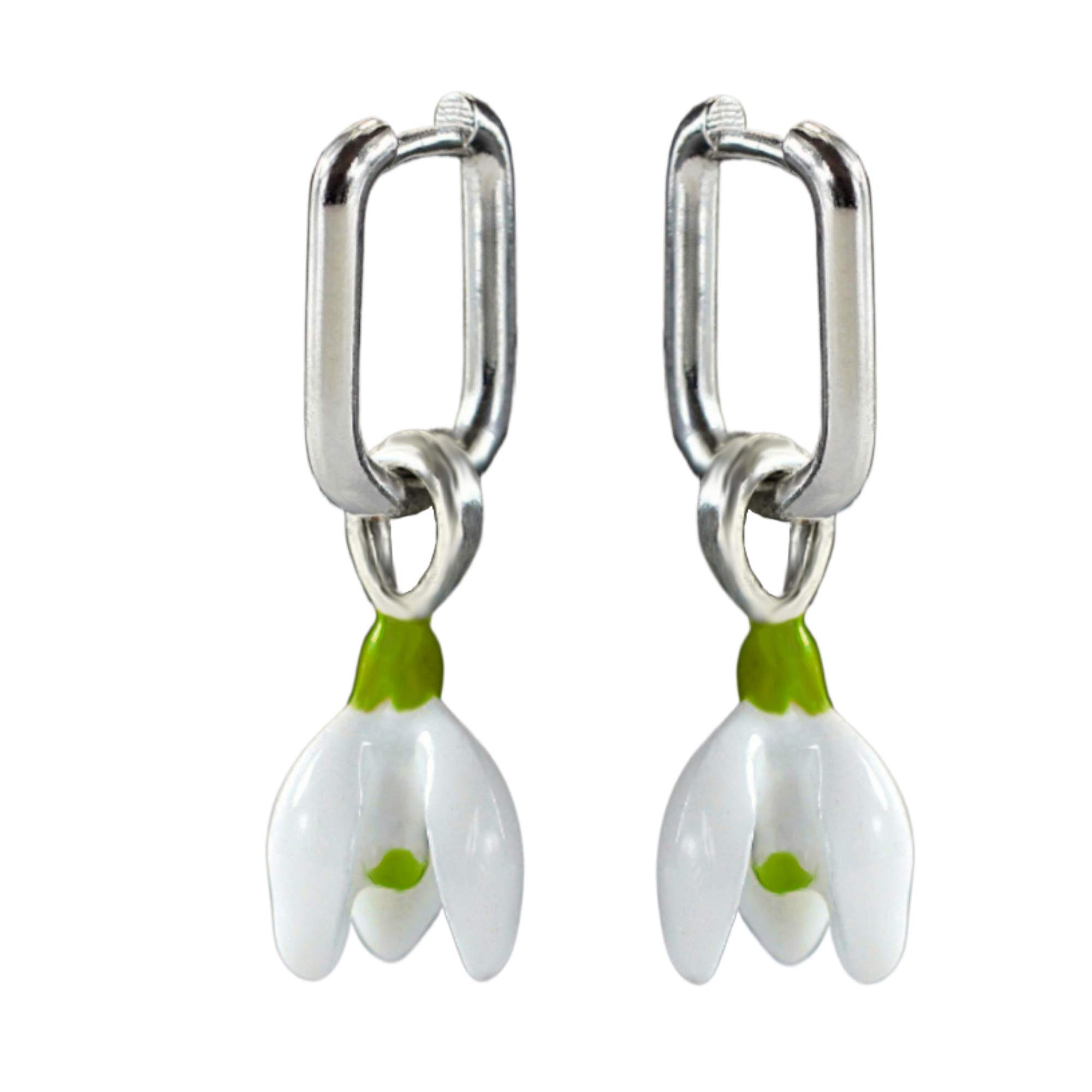 Snowdrop Earrings White Enamel