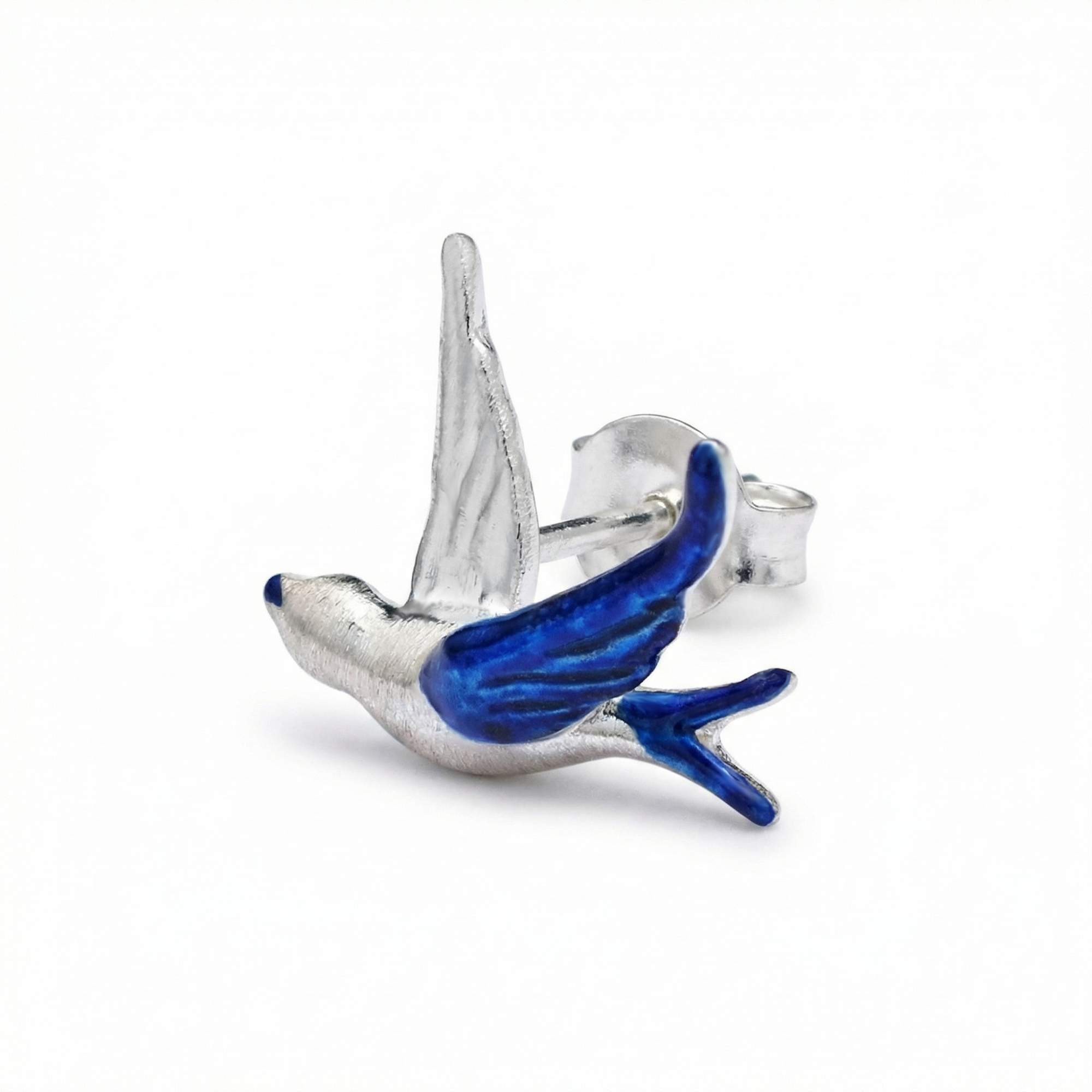 Blue Swallow Stud Earrings Sterling Silver