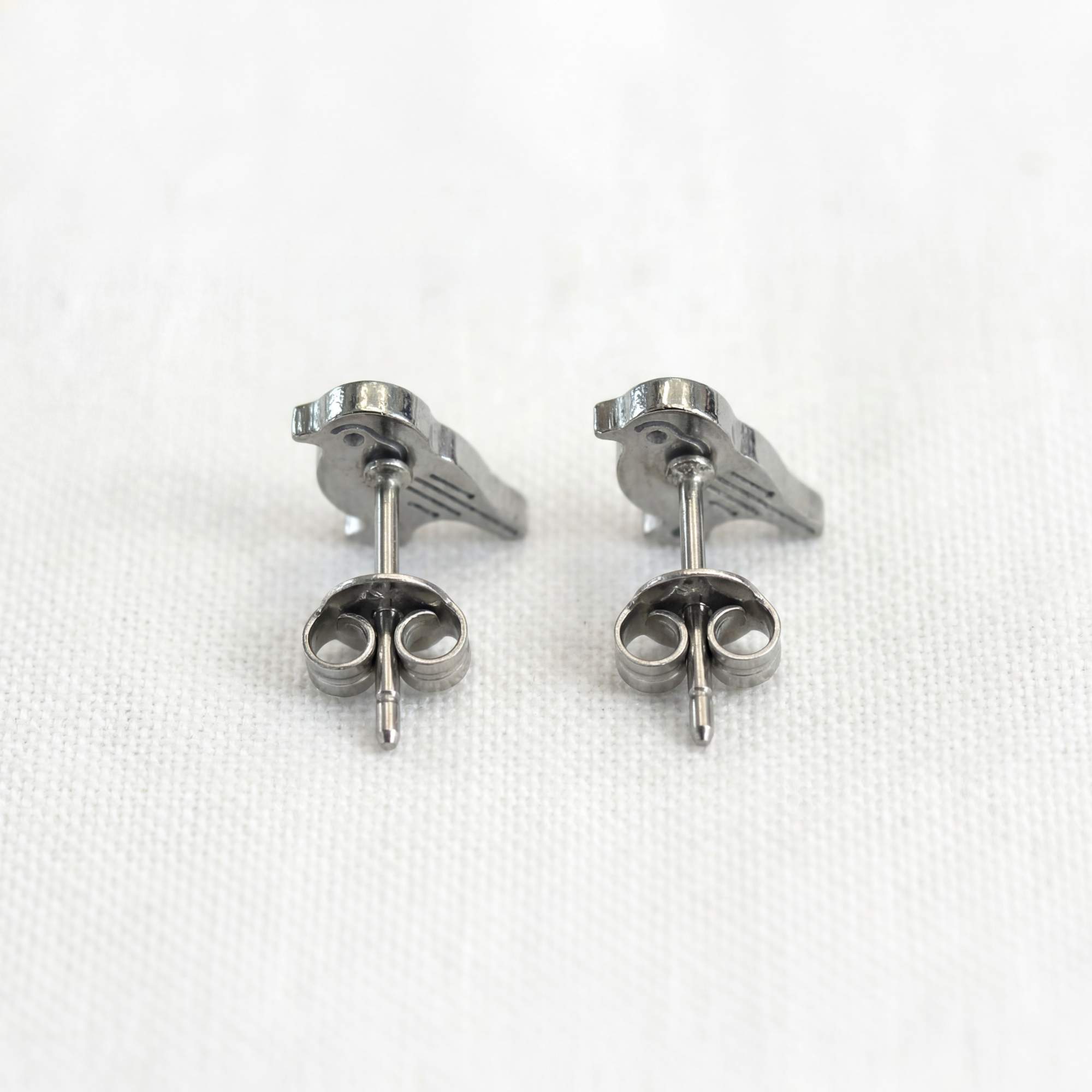 Red Robin Bird Studs - orange enamel & stainless steel