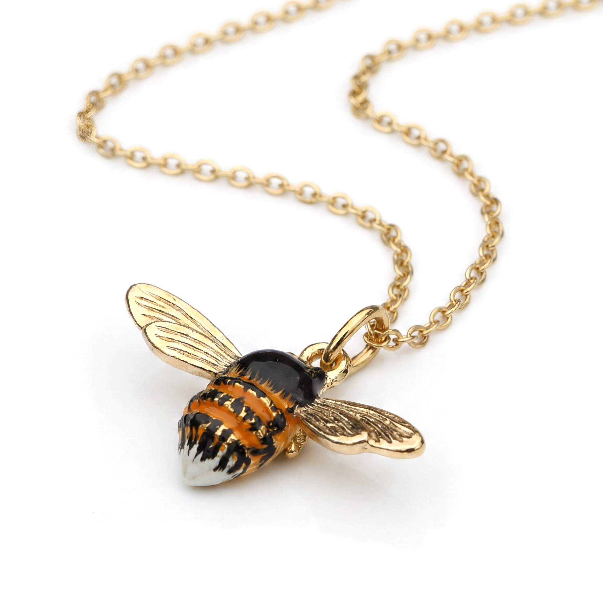 Hummel Kette Silber vergoldet, handemaillierter Hummel Anhänger